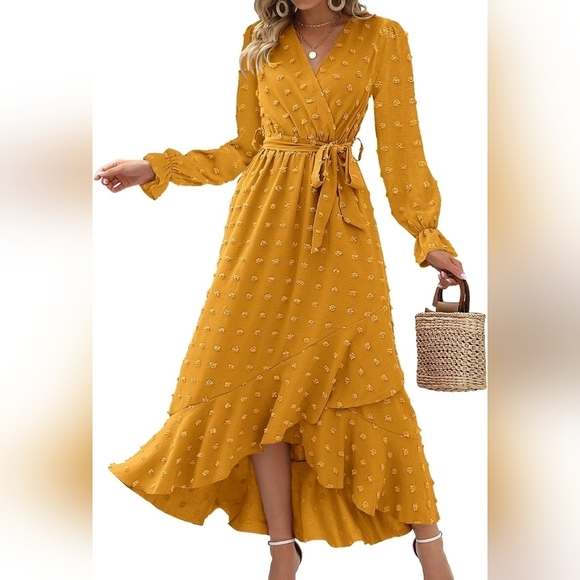 BTFBM Women's Boho Cocktail Maxi Dress  Fall Fashion V Neck Swiss Dot Long XXL - Picture 1 of 4